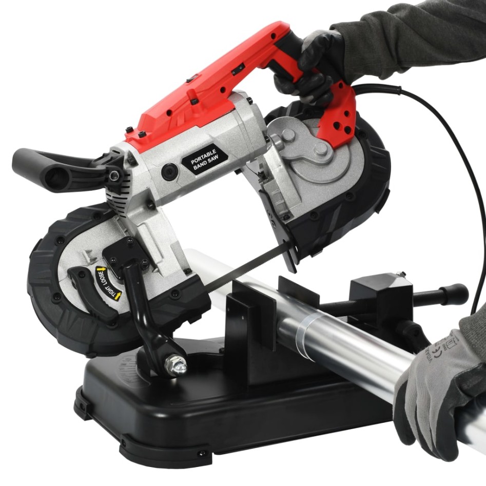 Sierra de cinta con base y maletín portátil de