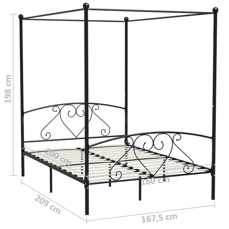 Estructura de cama con dosel metal negro 160x200