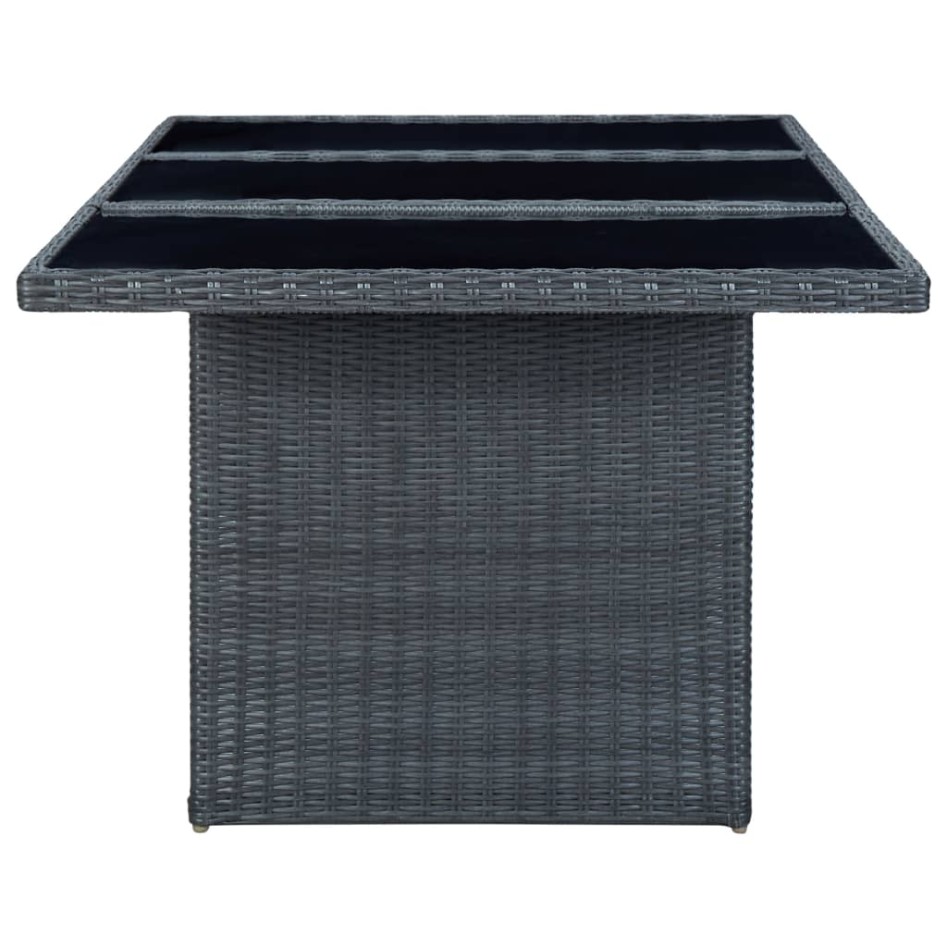 Mesa de jardín de ratán sintético y vidrio templado gris