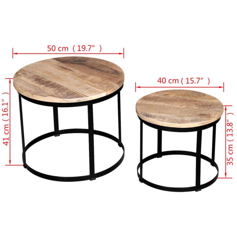 Set de mesa de centro redondas 2 uds madera de mango 40/50