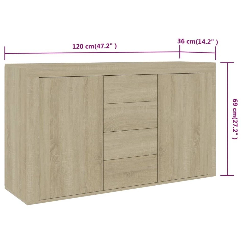 Aparador madera contrachapada color roble Sonoma 120x36x69