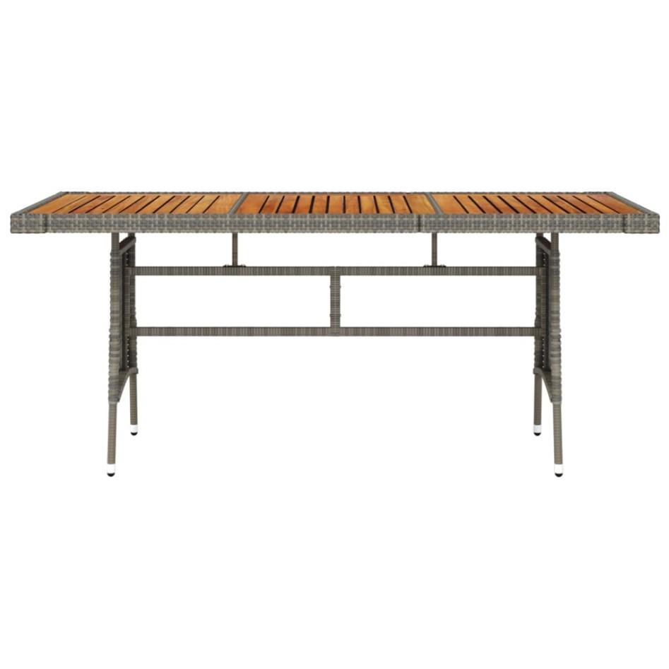 Mesa de jardín ratán PE y acacia maciza gris 160x70x72