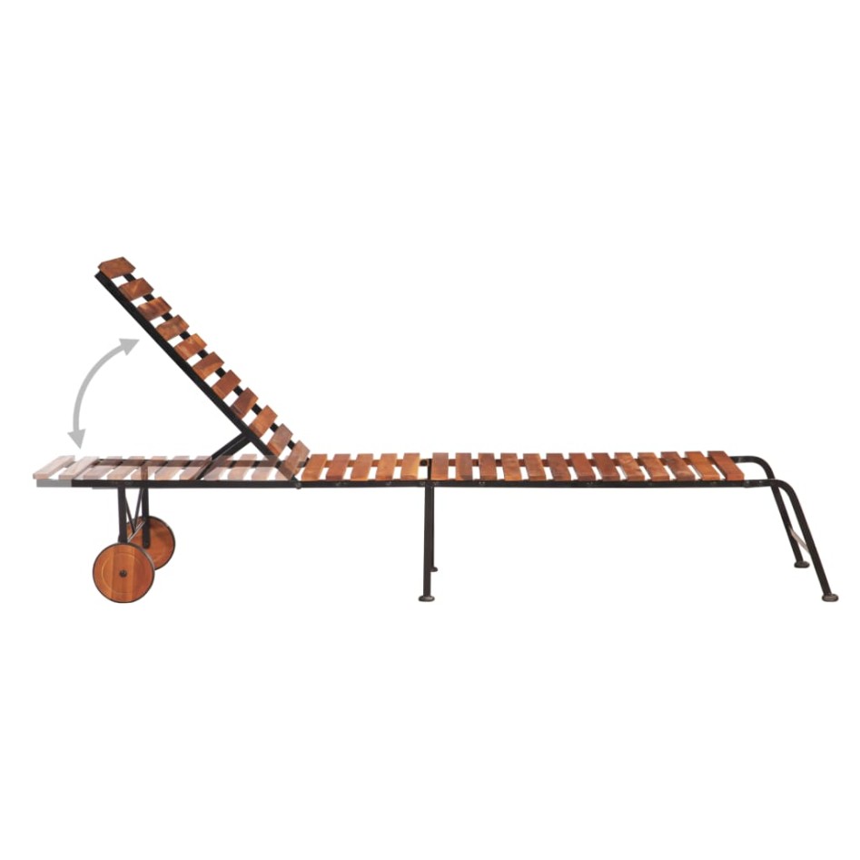 Tumbona ajustable de madera maciza de acacia y patas de