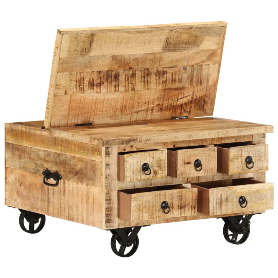 Mesa de centro de madera de mango rugosa 70x70x40