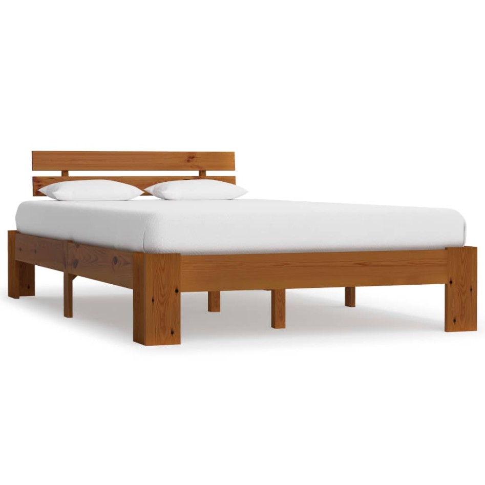 Estructura de cama madera maciza pino marrón miel 140x200