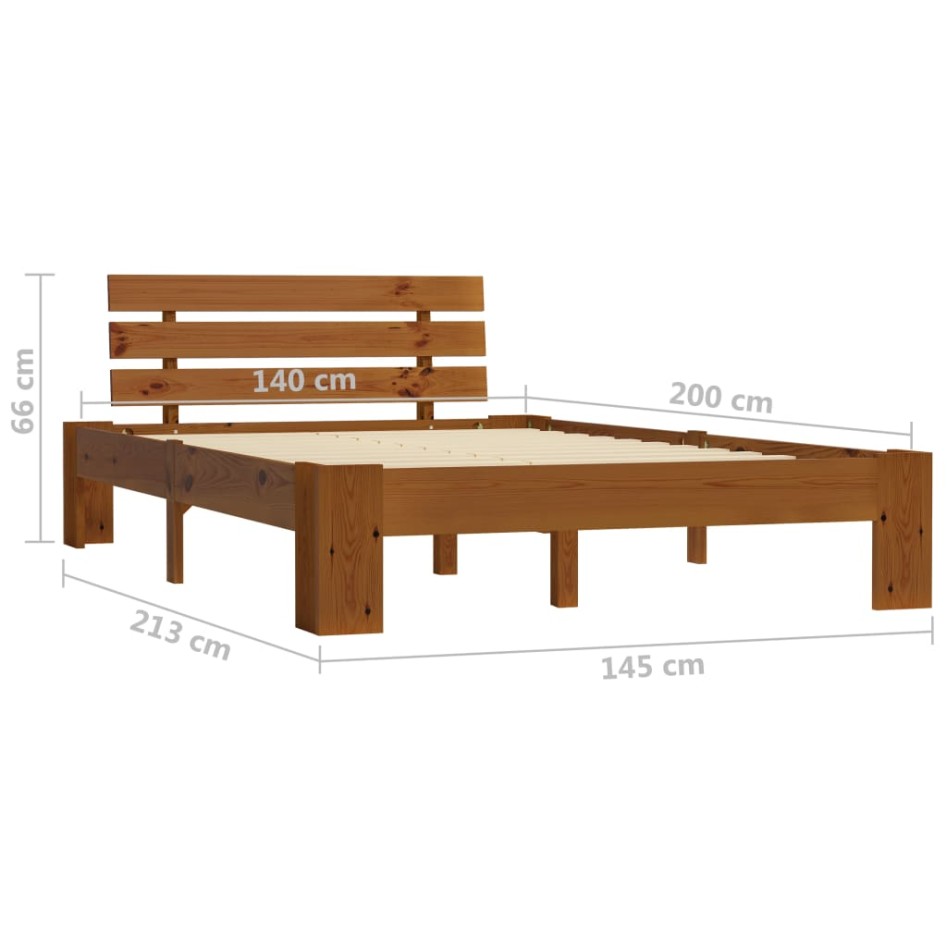 Estructura de cama madera maciza pino marrón miel 140x200