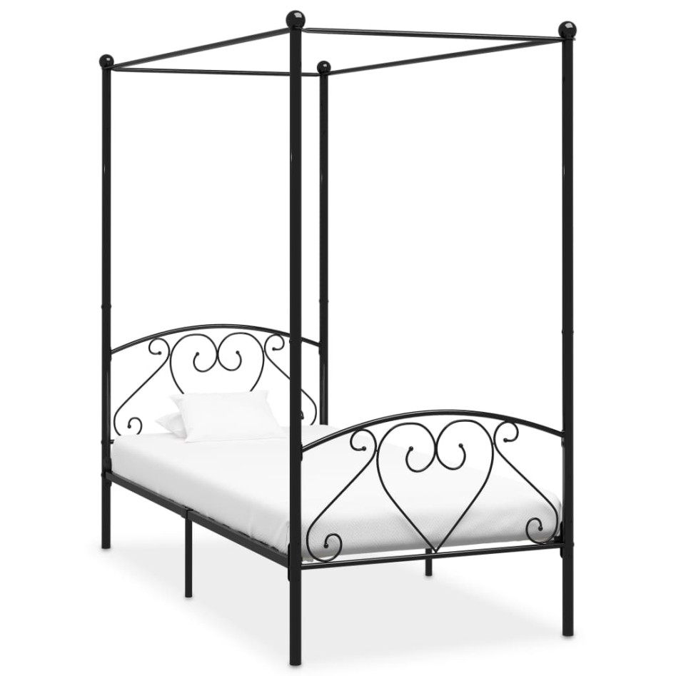 Estructura de cama con dosel metal negro 120x200