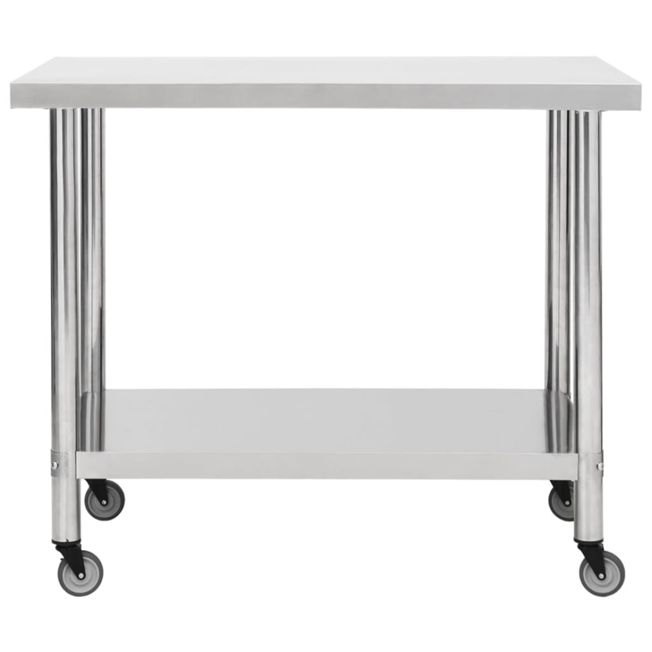 Mesa de trabajo para cocina con ruedas acero inox 100x45x85