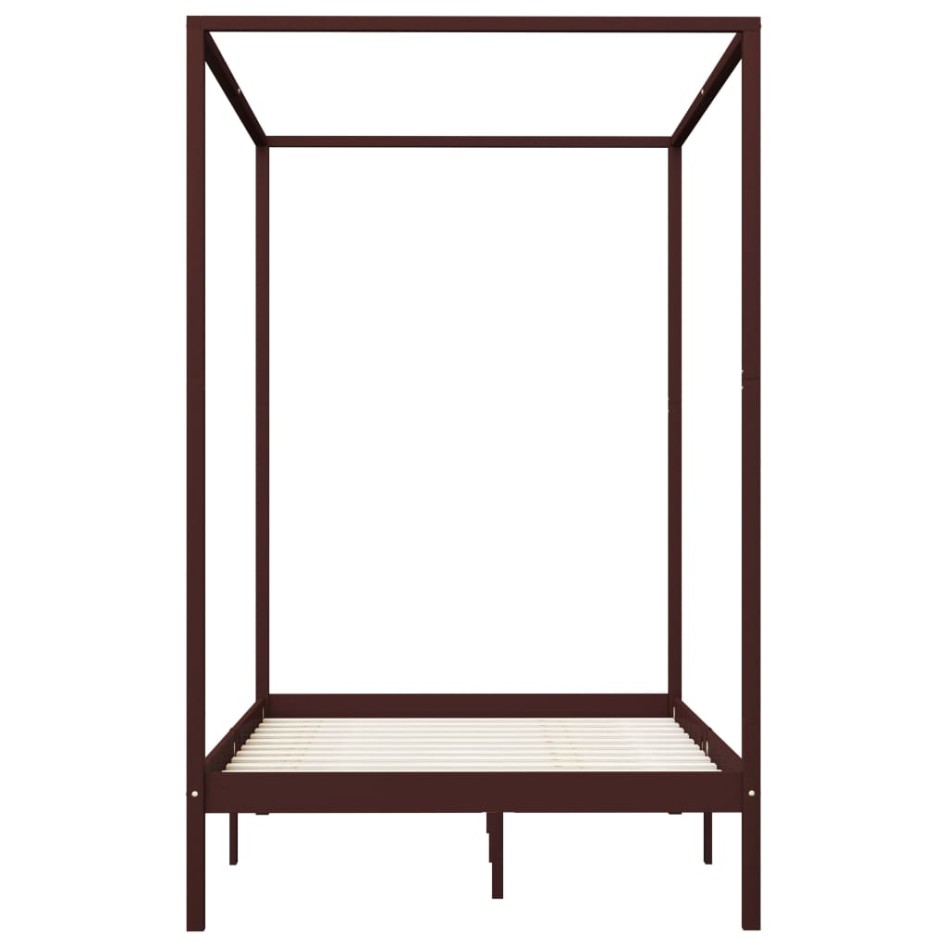 Cama con dosel madera maciza de pino marrón oscuro 120x200