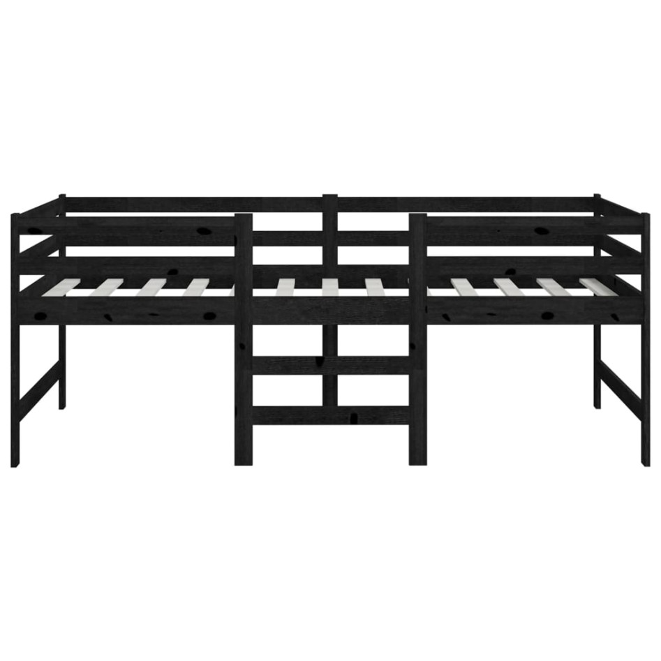 Cama media-alta madera maciza de pino negra 90x200