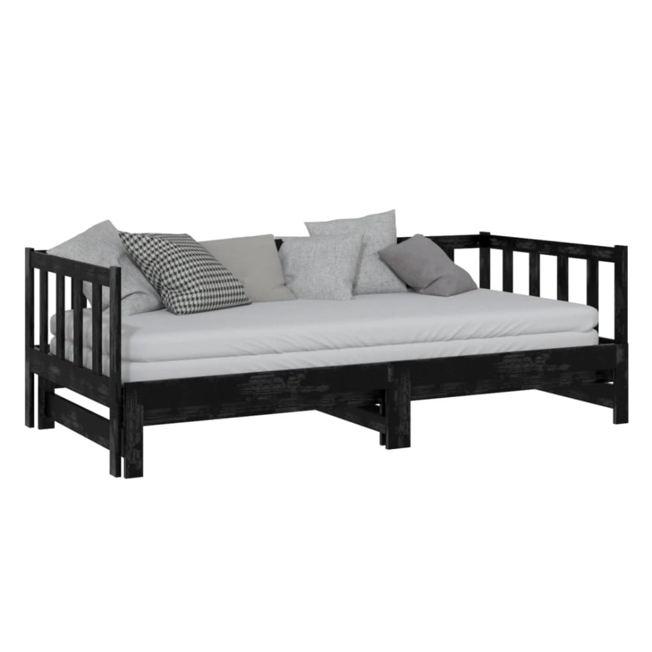 Sofá cama extraíble madera maciza de pino negro 2x(90x200)