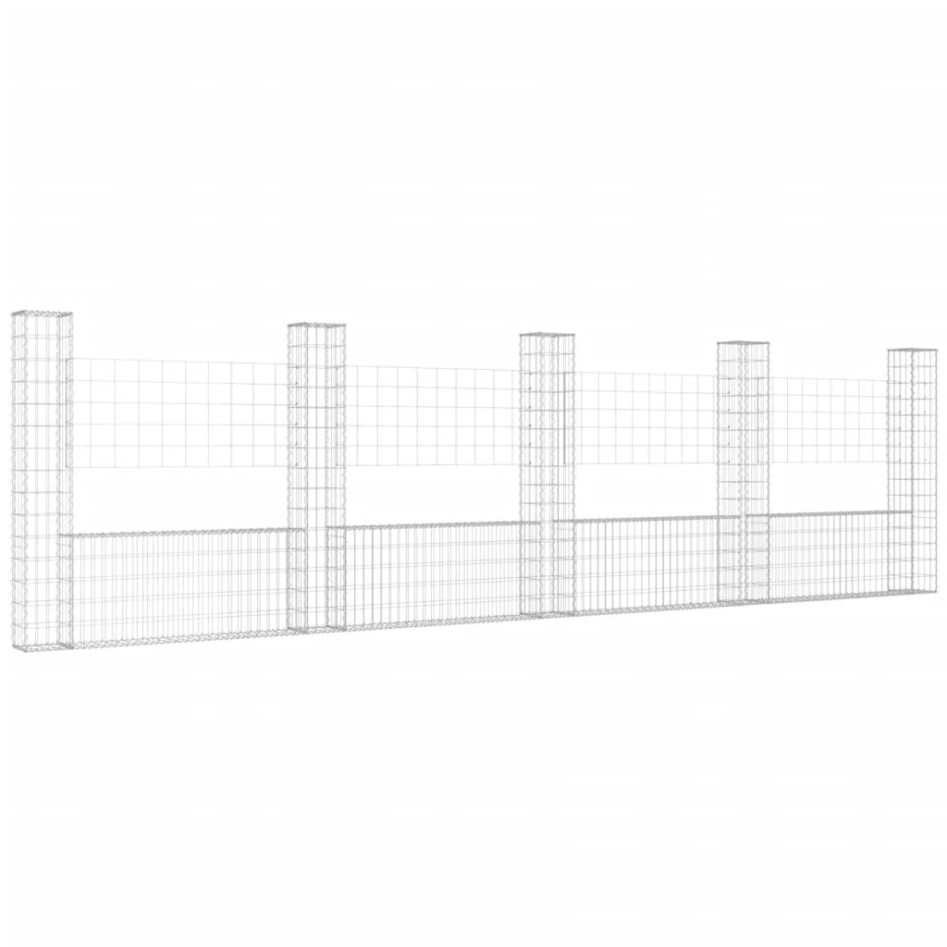Cesta de gaviones forma de U 5 postes de hierro 500x20x150