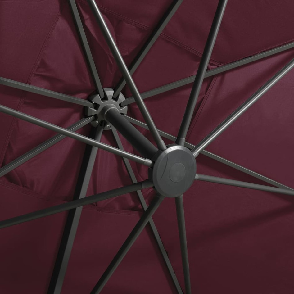 Sombrilla voladiza con poste y luces LED rojo burdeos 300