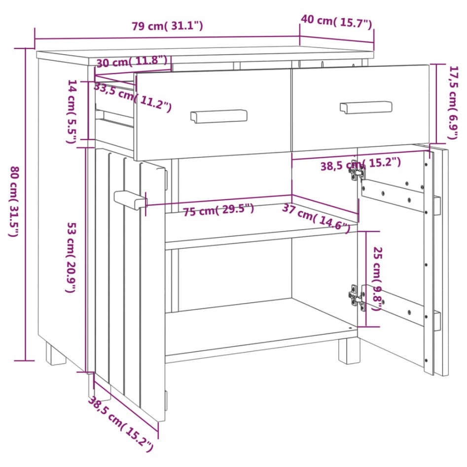 Aparador HAMAR madera maciza de pino gris claro 79x40x80