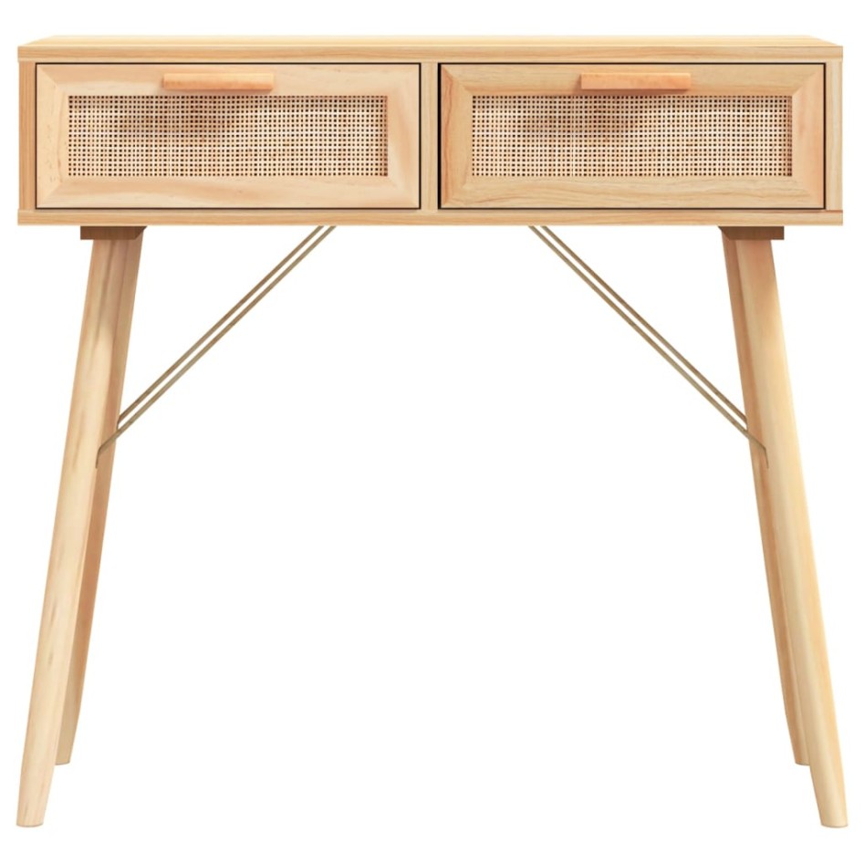 Mesa consola madera pino maciza ratán natural marrón