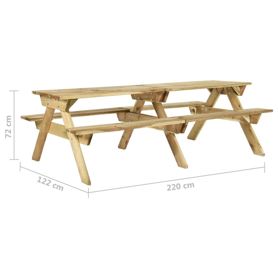 Mesa de pícnic con bancos 220x122x72 cm madera pino