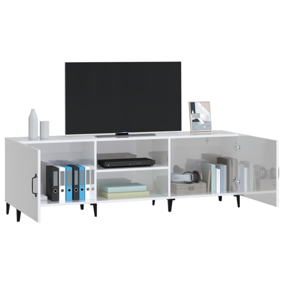 Mueble de TV madera de ingeniería blanco brillante 150x30x50