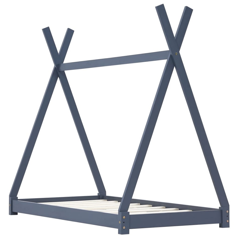 Estructura de cama infantil madera maciza pino gris 90x200