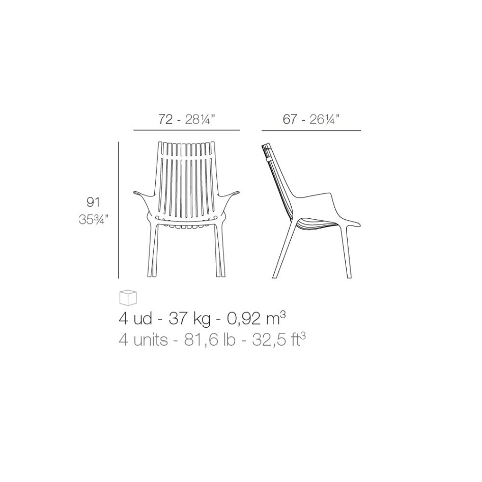 Sillón de diseño con brazos, apilable, modelo Ibiza