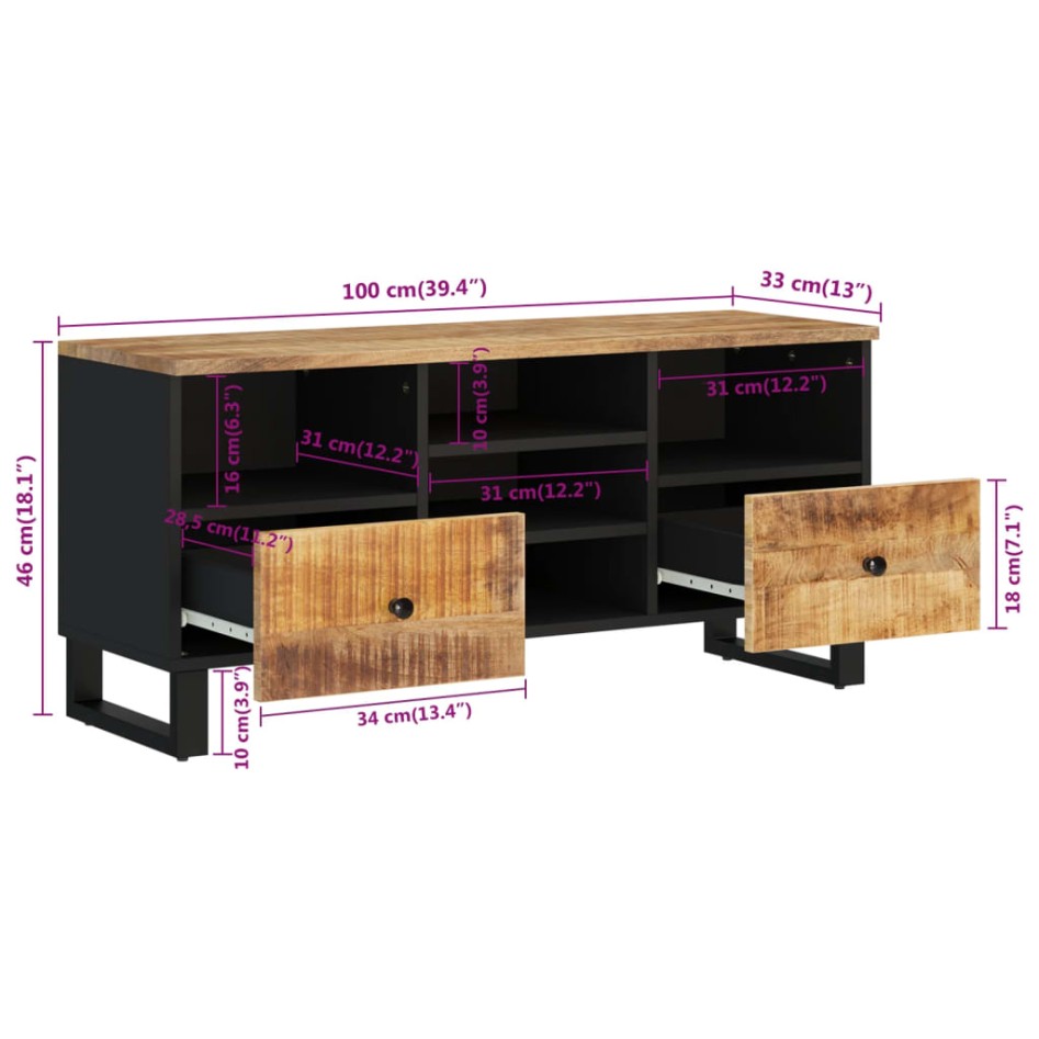 Mueble de TV madera mango y madera de ingeniería 100x33x46