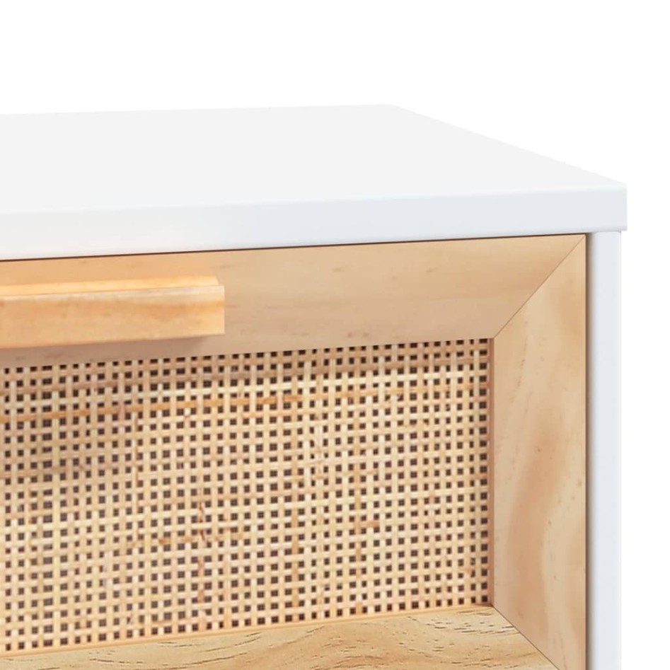 Mesa consola madera pino maciza blanco ratán natural