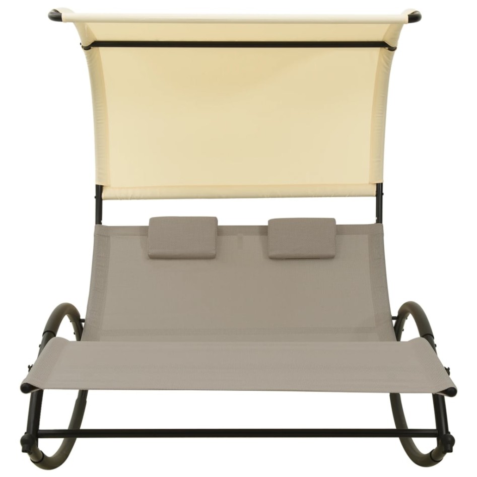 Tumbona doble con toldo textilene color gris taupe y