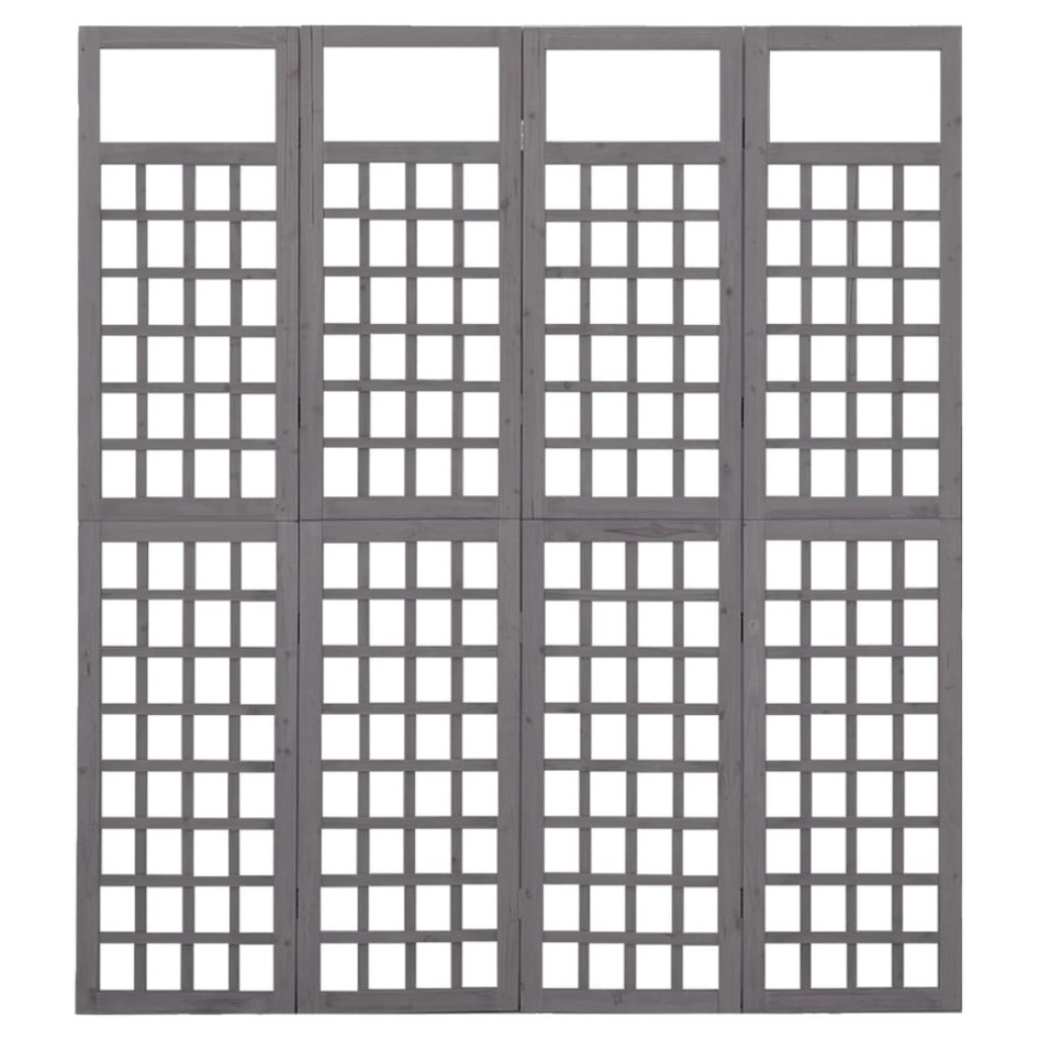 Biombo/Enrejado de 4 paneles madera de abeto gris 161x180