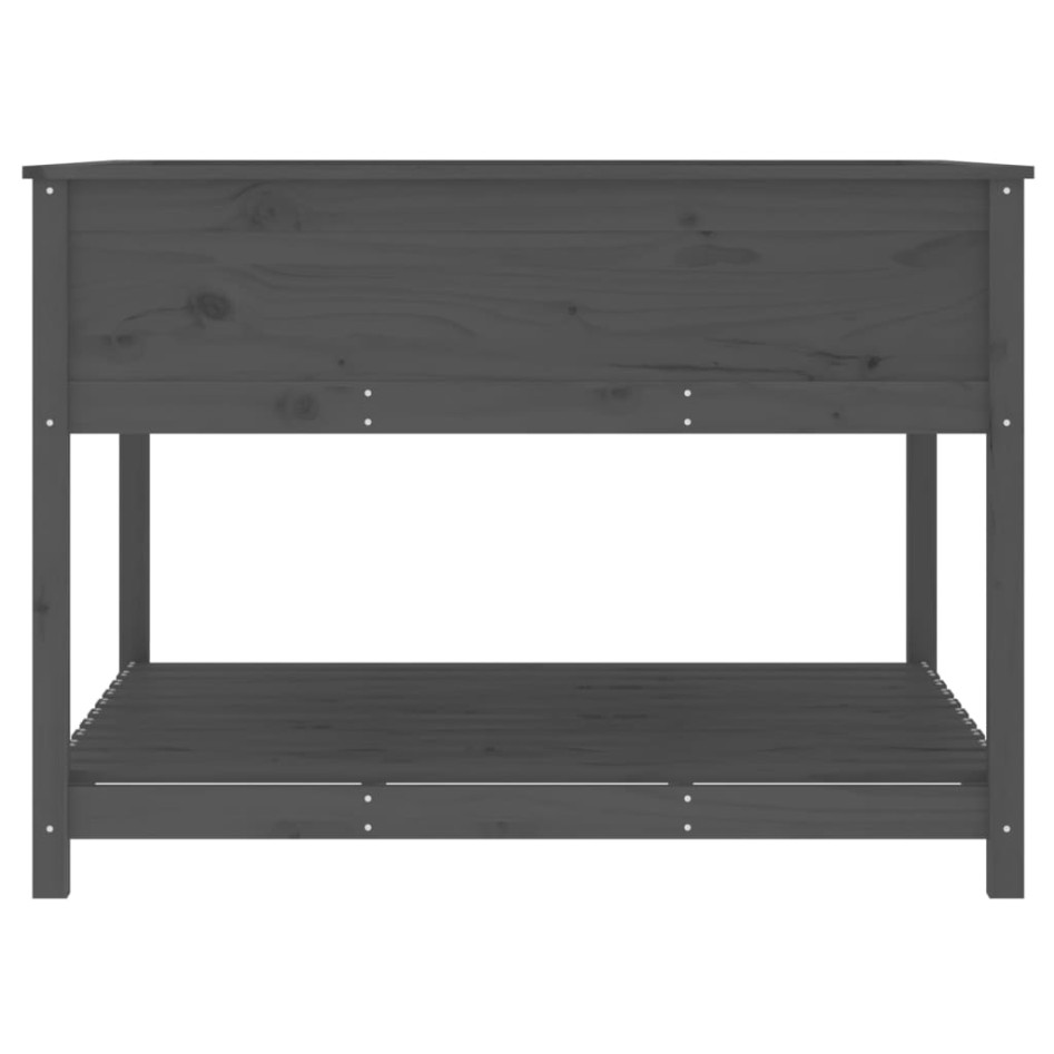 Jardinera con estante madera maciza pino gris 111,5x111,5x81