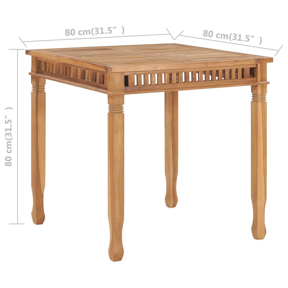 Mesa de comedor de jardín madera maciza de teca 80x80x80