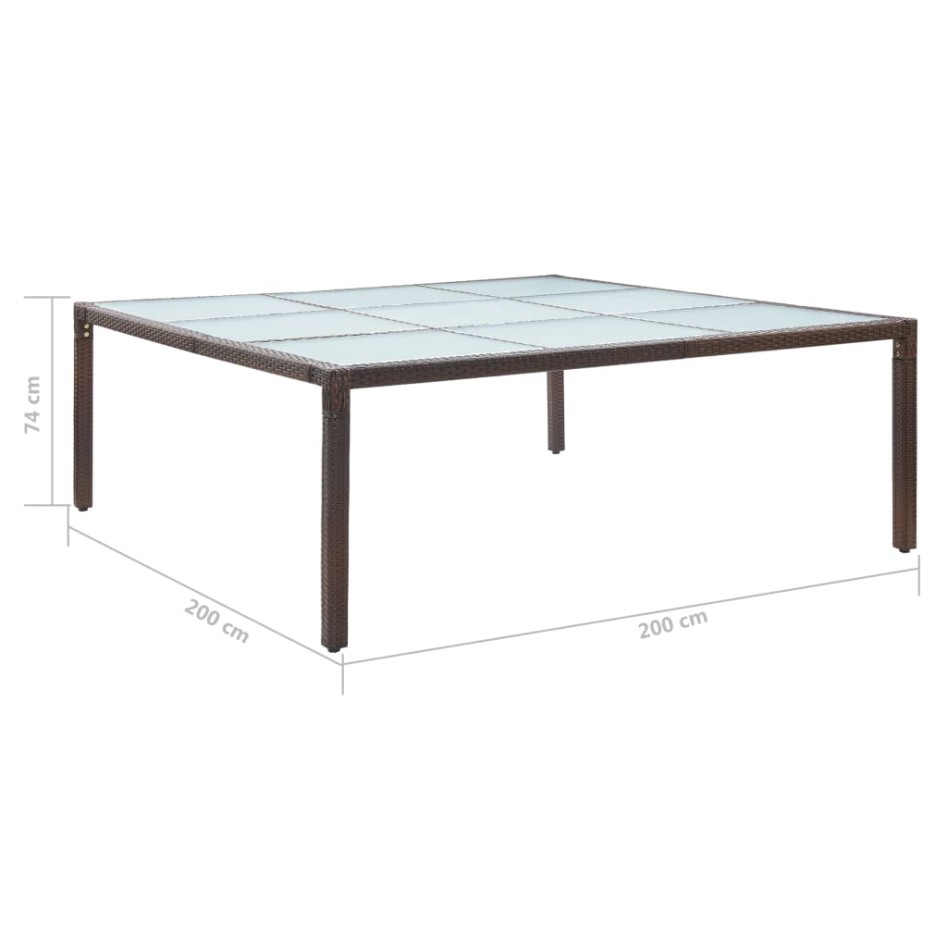 Mesa de comedor de jardín ratán sintético marrón 200x200x74
