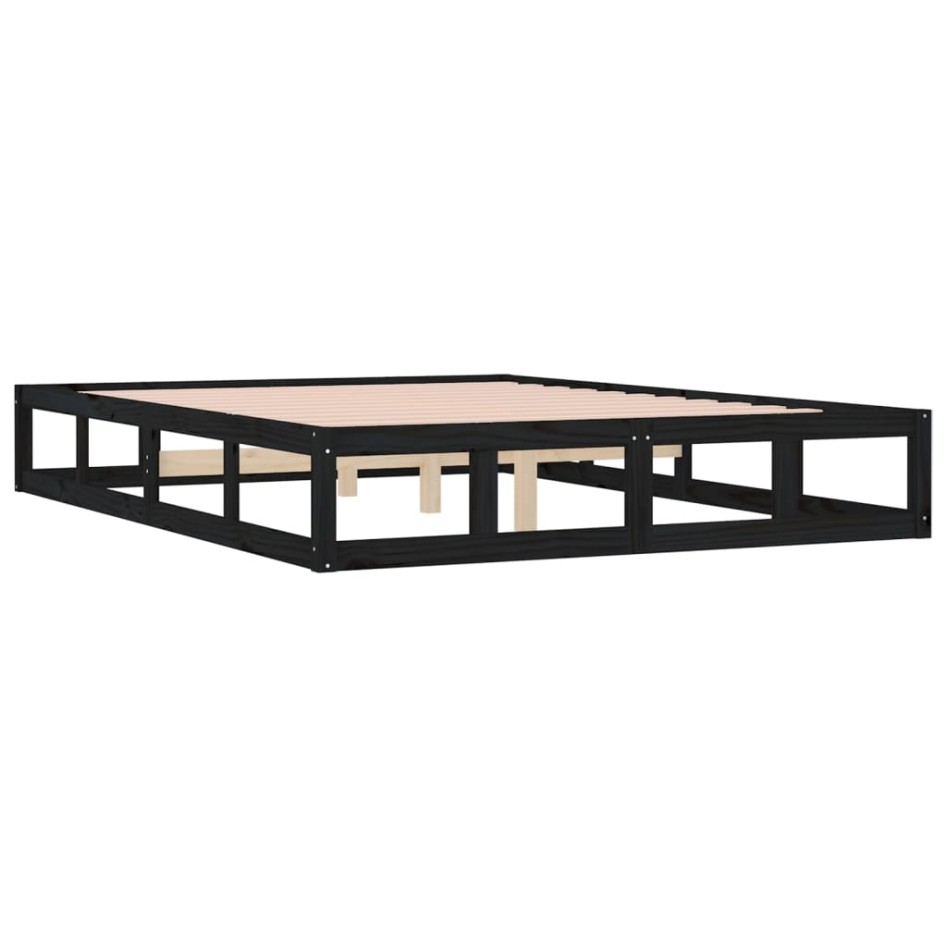 Estructura de cama de madera maciza negra 140x200