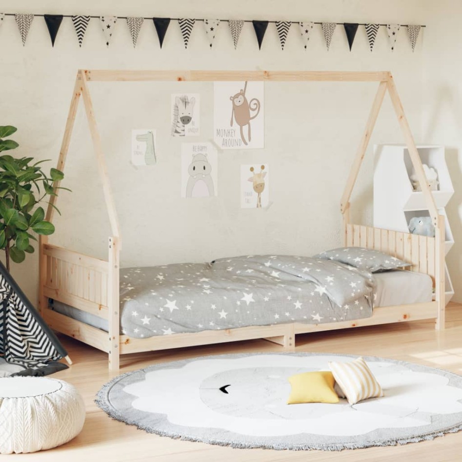 Estructura de cama para niños madera maciza de pino 90x200