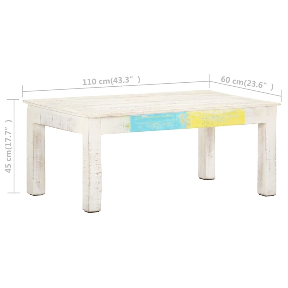 Mesa de centro de madera de mango maciza blanca 110x60x45