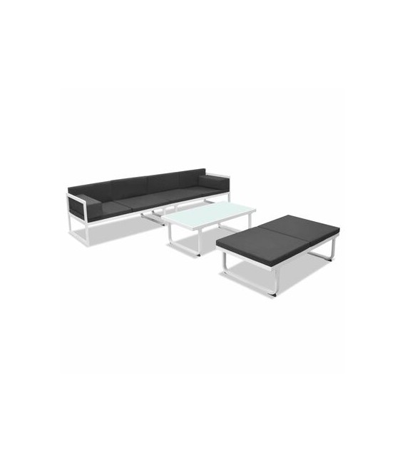 Set de muebles de jardín 4 piezas y cojines aluminio negro, Modelo Monda