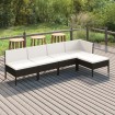 Set de muebles de jardín 5 pzas y cojines ratán sintético negro