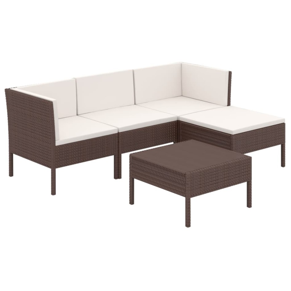 Set muebles de jardín 5 pzas y cojines ratán sintético