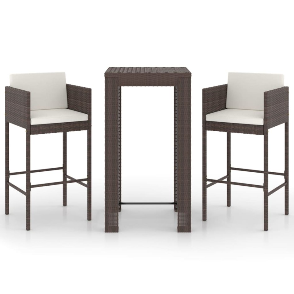 Set de bar de jardín 3 piezas y cojines ratán sintético