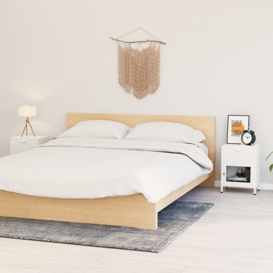 Mesitas de noche 2 uds acero y cristal blanco 40x30x54,5