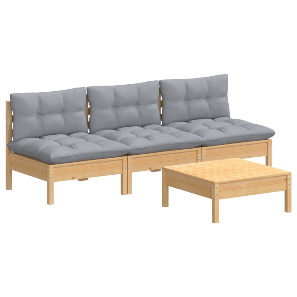 Juego de muebles de jardín 4 pzas y cojines madera pino