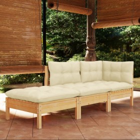 Muebles de jardín 3 piezas cojines madera maciza de pino