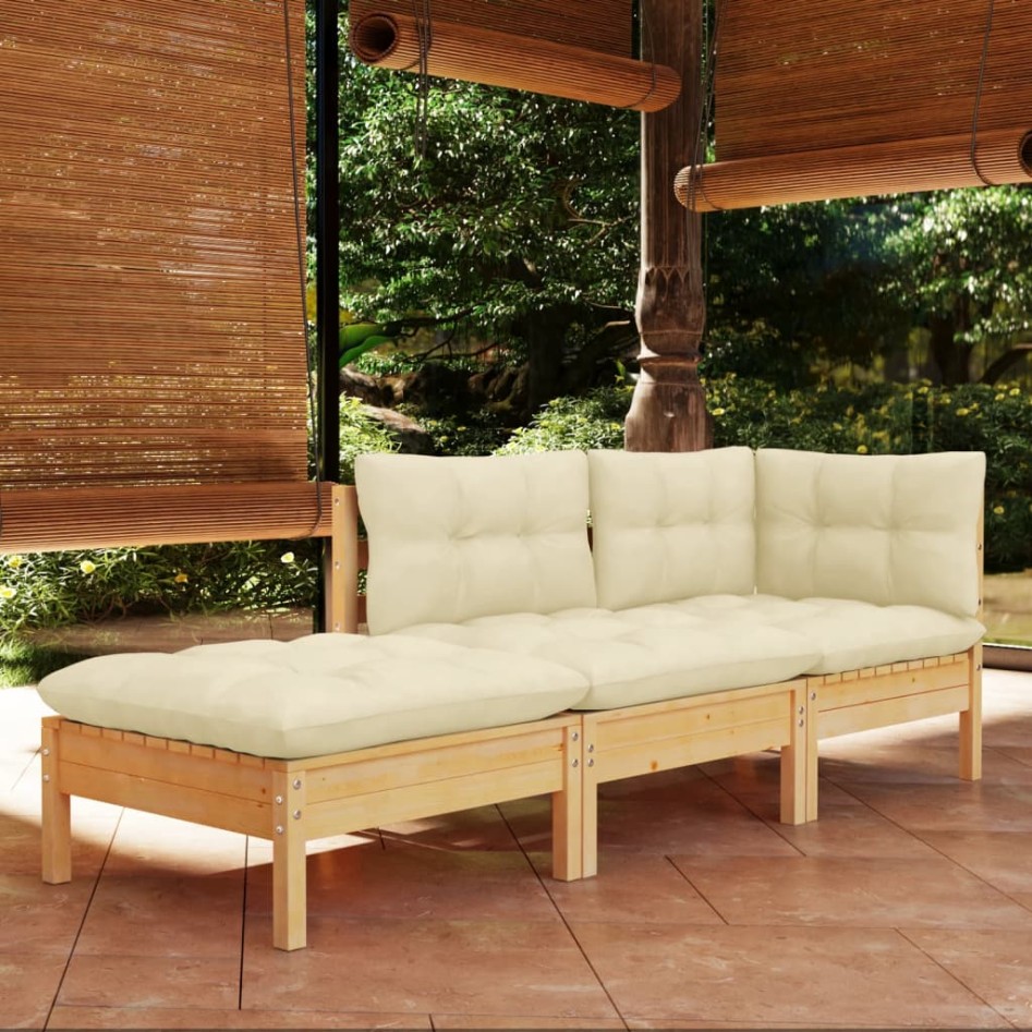Muebles de jardín 3 piezas cojines madera maciza de pino