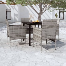 Juego de comedor para jardín 5 piezas con cojines gris y