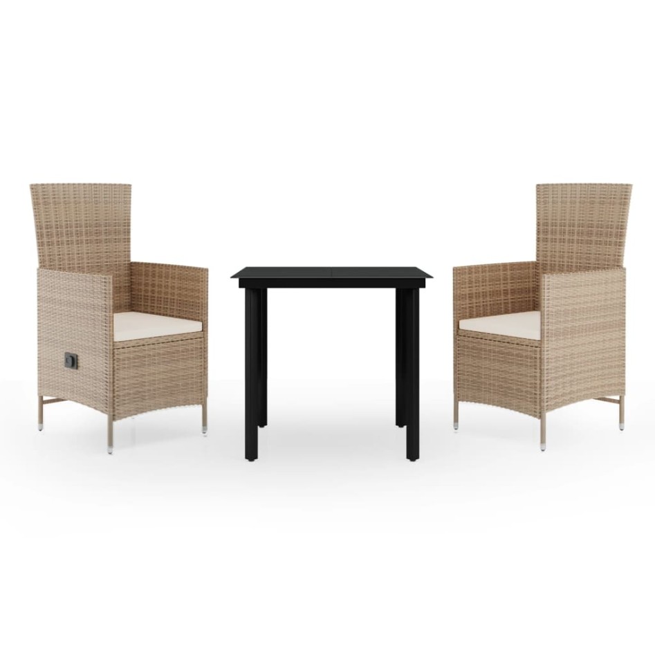 Juego de comedor de jardín 3 piezas con cojines