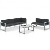 Conjunto de sofás de jardín con cojines aluminio negro 3 piezas. Modelo Tripla