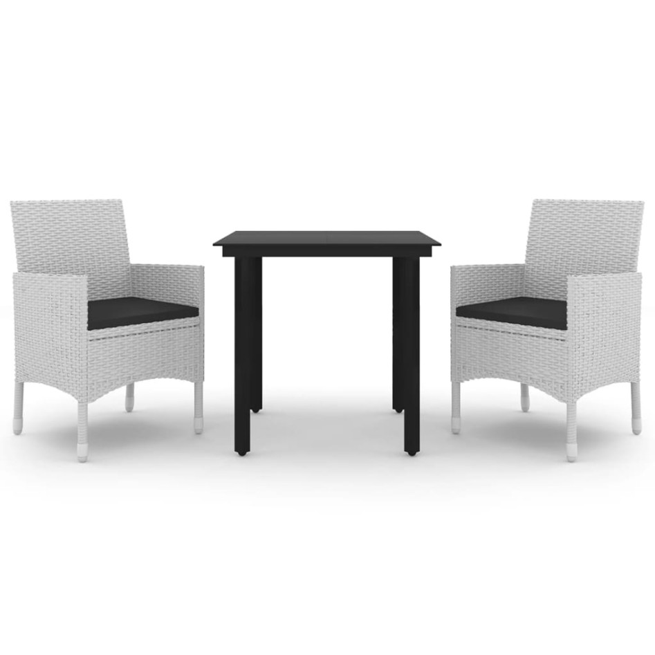 Set comedor de jardín 3 pzas y cojines ratán sintético y
