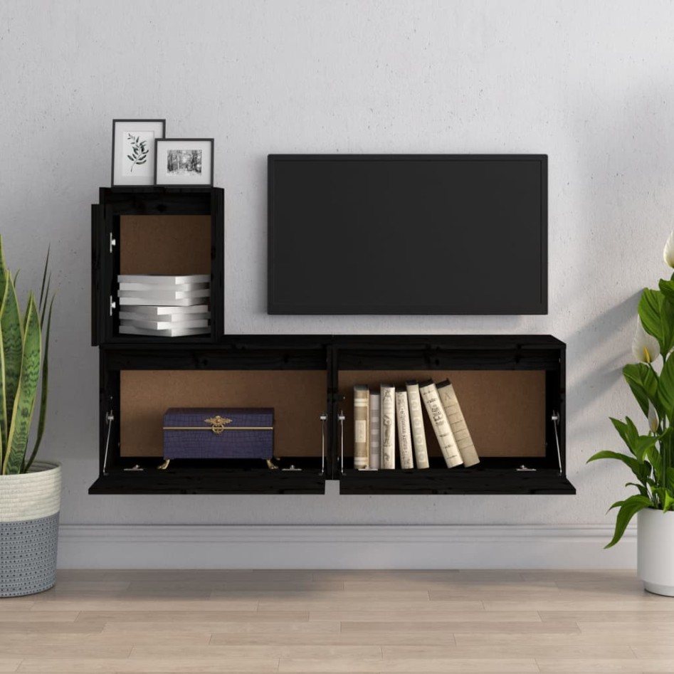 Muebles para TV 3 piezas madera maciza de pino