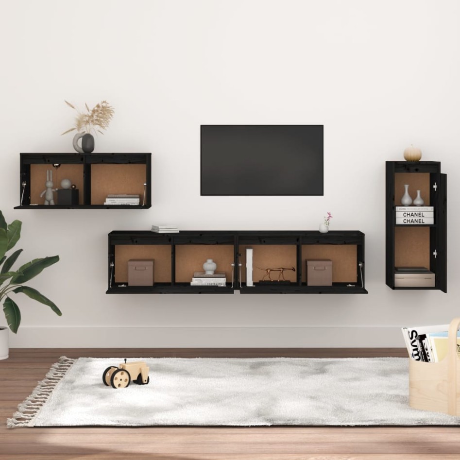 Muebles para TV 4 piezas madera maciza de pino