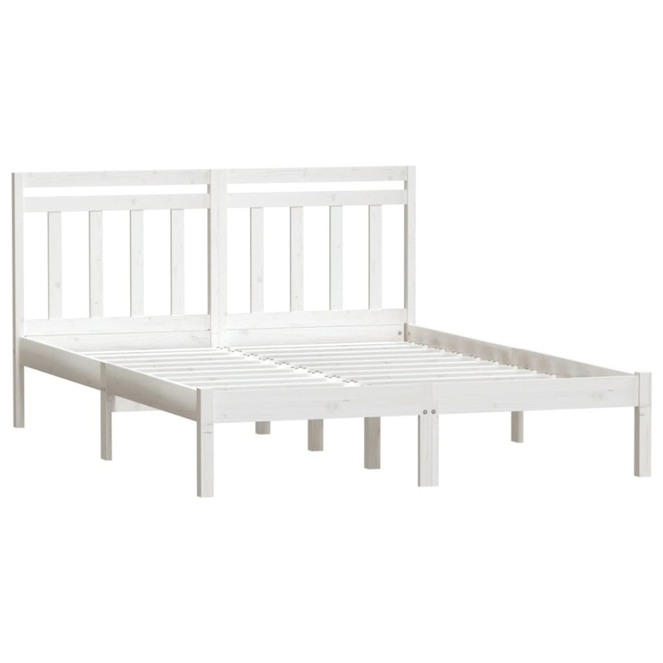 Estructura de cama doble de madera maciza blanco 135x190