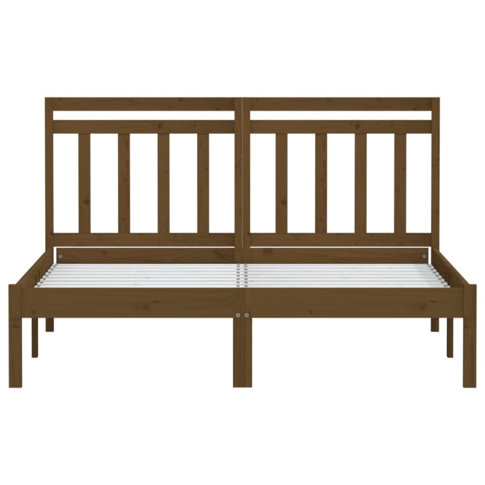 Estructura de cama madera maciza de pino marrón miel 140x200
