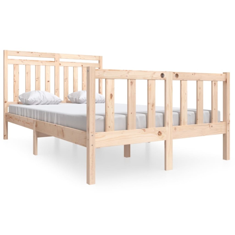 Estructura de cama doble pequeña de madera maciza 120x190